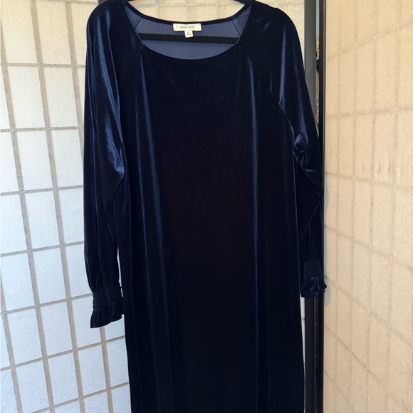 Nine West Blue Velvet Long Sleeve Sheath Dress - Picture 1 of 3